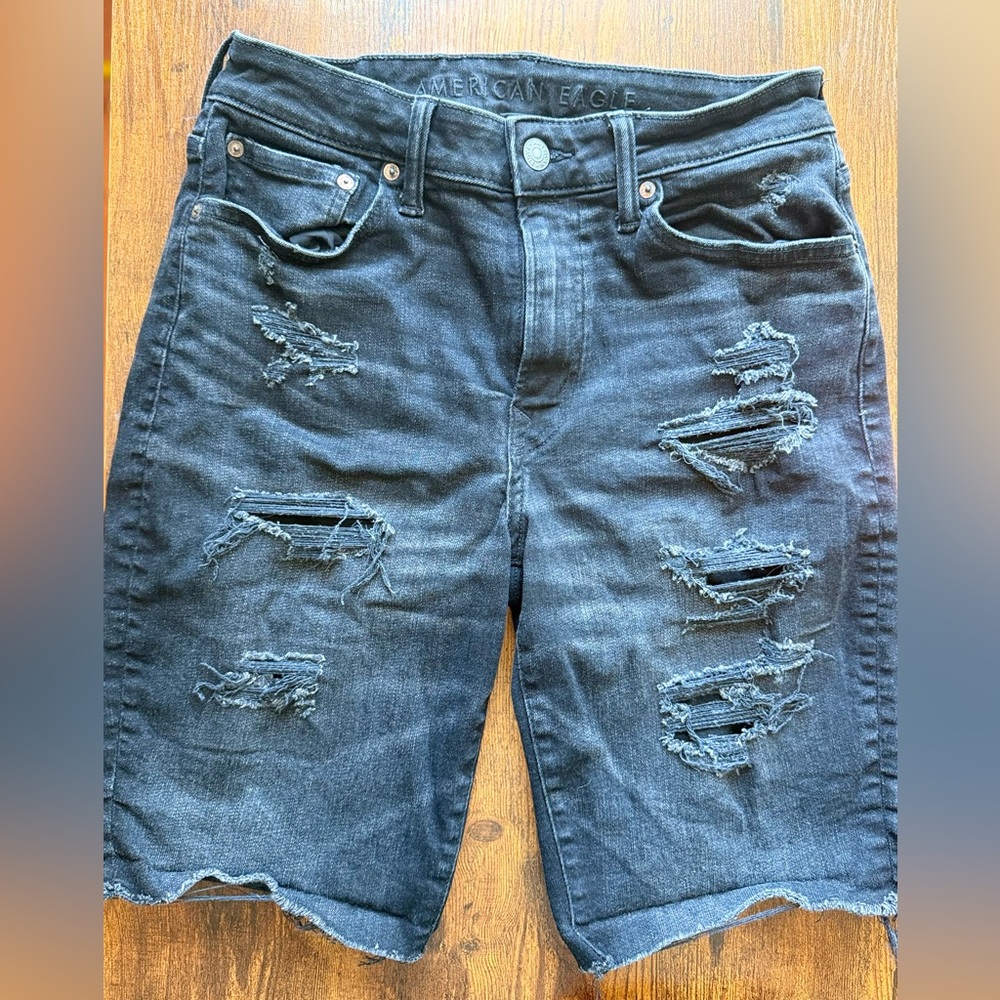 American Eagle Outfitters Black Distressed Men's Shorts